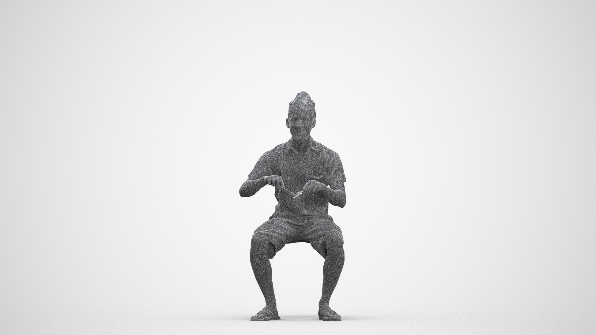 scanned 3D man casual sitting, photogrammetry people for Enscape and V-Ray, three-quarter front view render