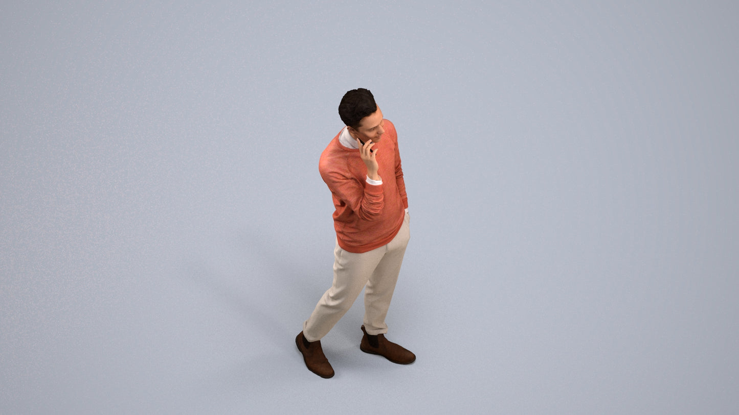 3D human model man casual walking, photogrammetry scanned person for archviz, back view render