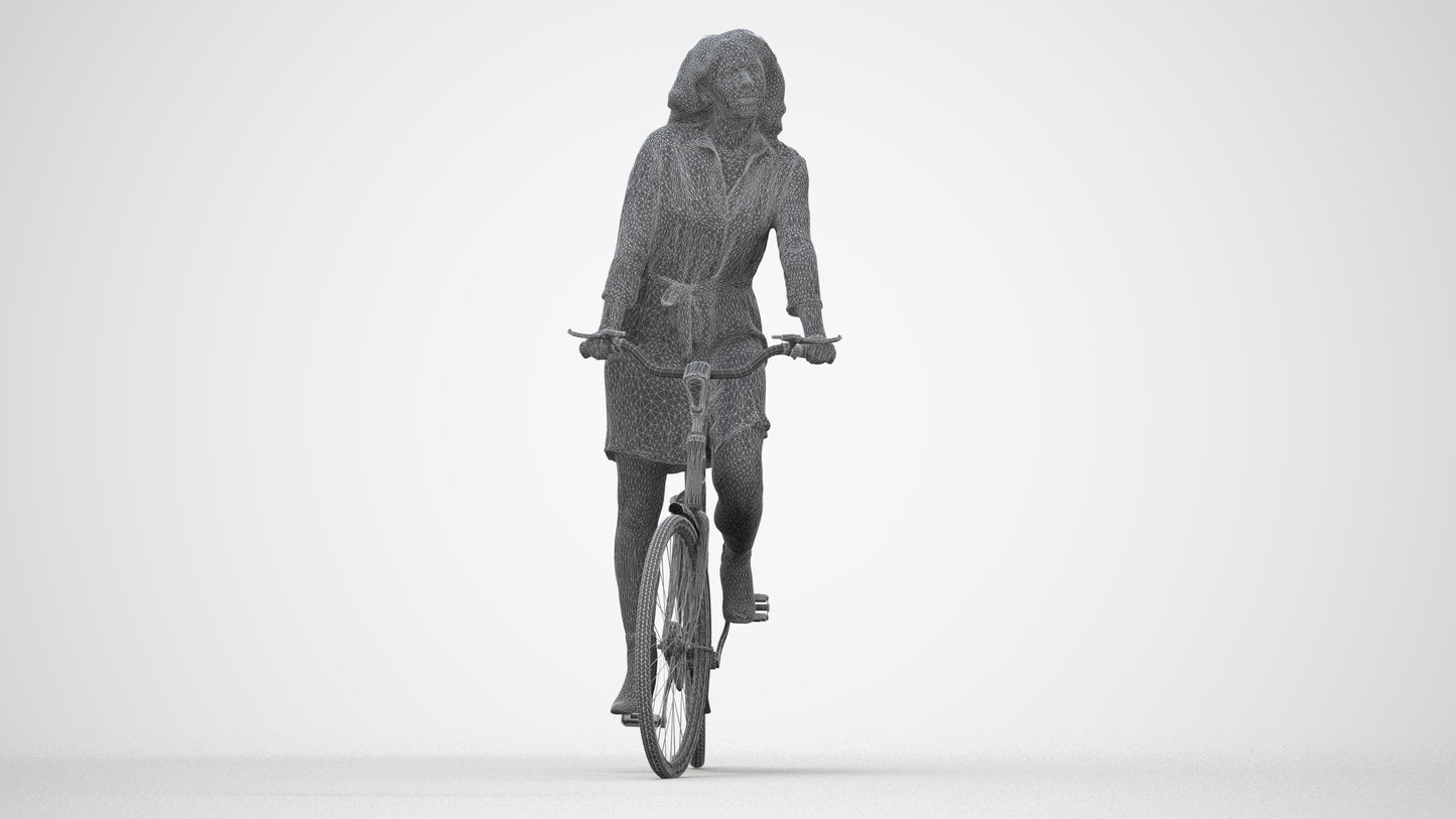 3D people model woman casual cycling, scanned human for 3ds Max rendering, wireframe back view