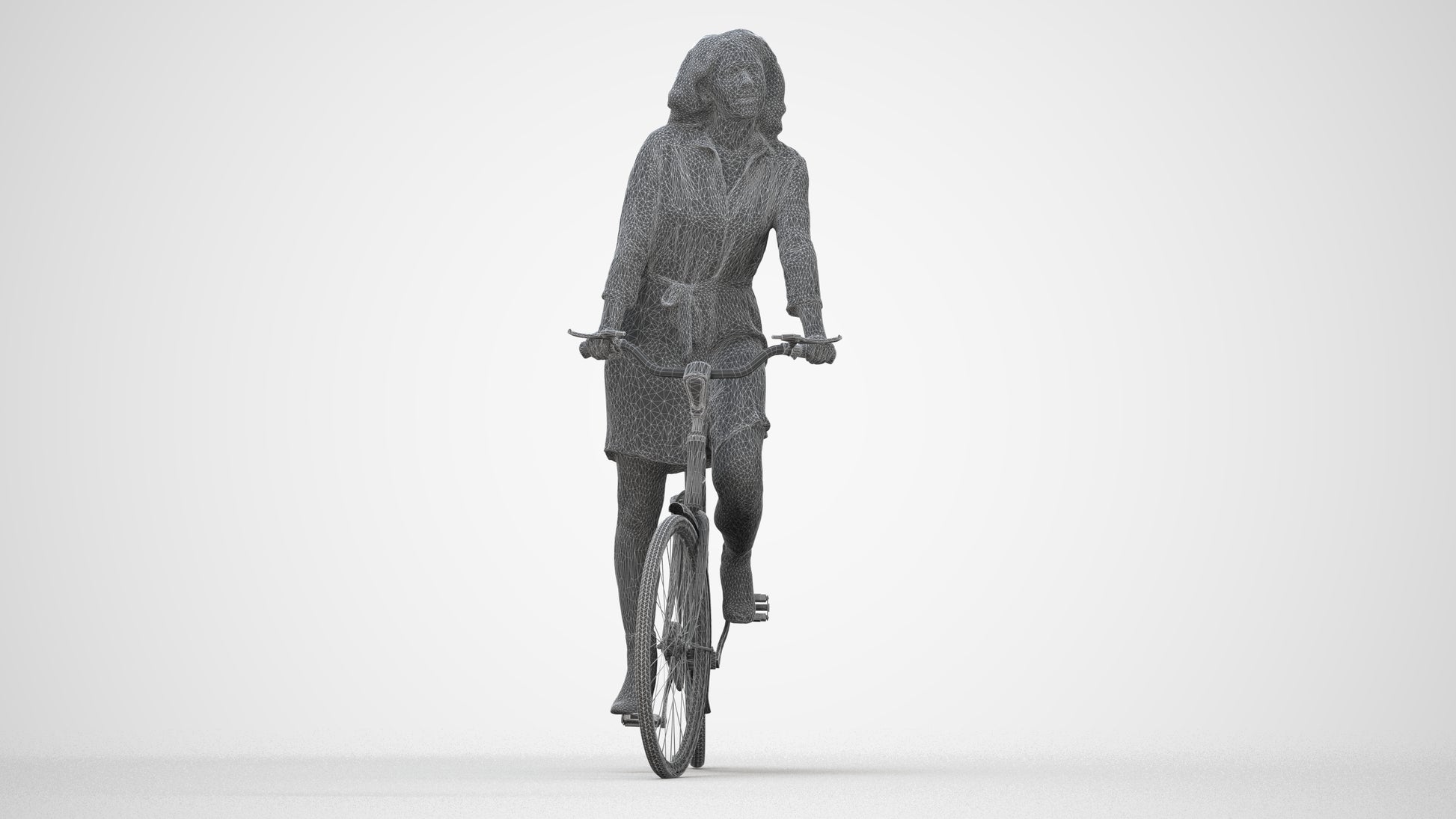 3D people model woman casual cycling, scanned human for 3ds Max rendering, wireframe back view
