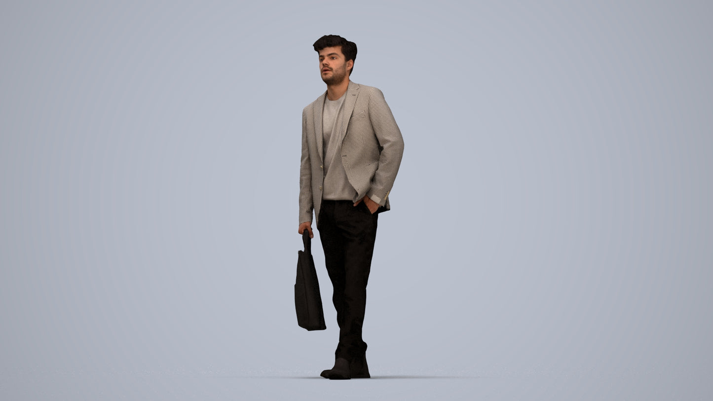 scanned 3D man casual standing, photogrammetry people for Enscape and V-Ray, top-down view render