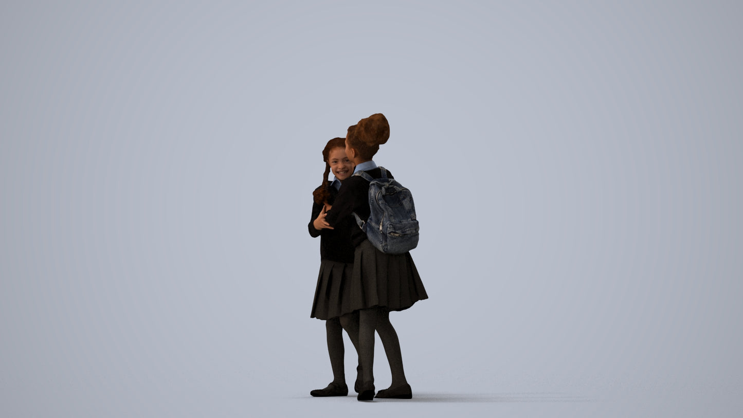 realistic 3D human girl kids, archviz people FBX OBJ for Blender, three-quarter view render