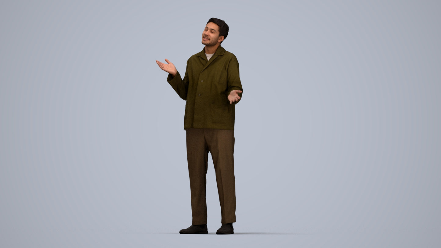 realistic 3D man casual standing, scanned archviz people for Blender and 3ds Max, top-down view render