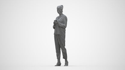 scanned 3D woman casual standing, photogrammetry people for Enscape and V-Ray, wireframe back view