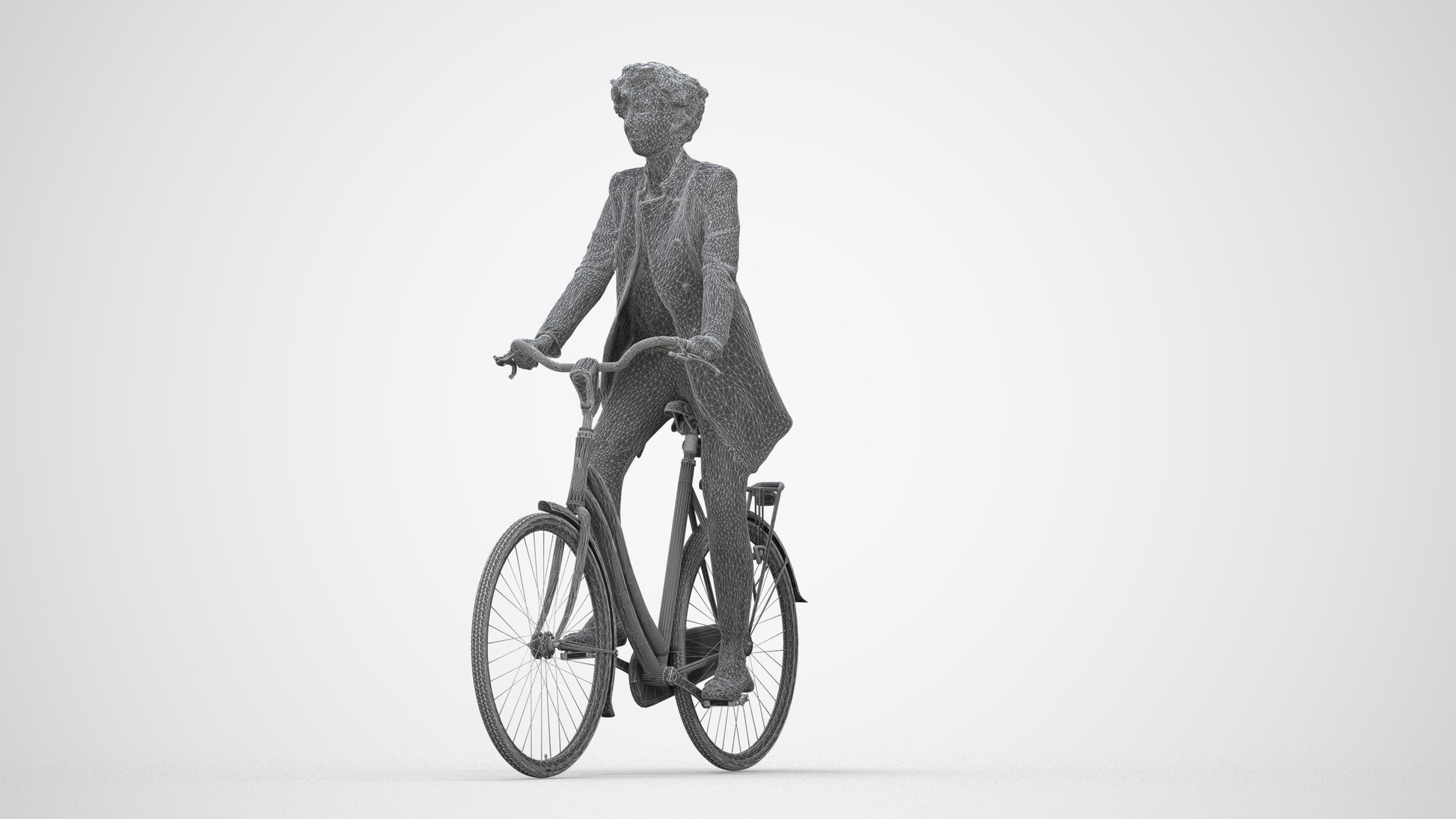 realistic 3D people woman business cycling, render-ready for V-Ray and Corona, FBX OBJ, wireframe back view