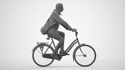 realistic 3D man casual cycling, scanned archviz people for Blender and 3ds Max, wireframe side view