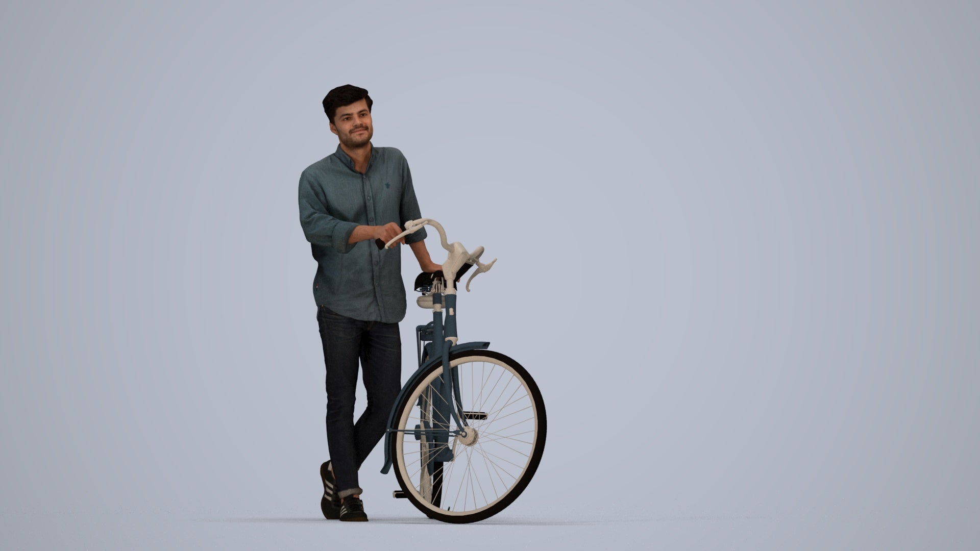 realistic 3D man casual sitting, scanned archviz people for Blender and 3ds Max, top-down view render