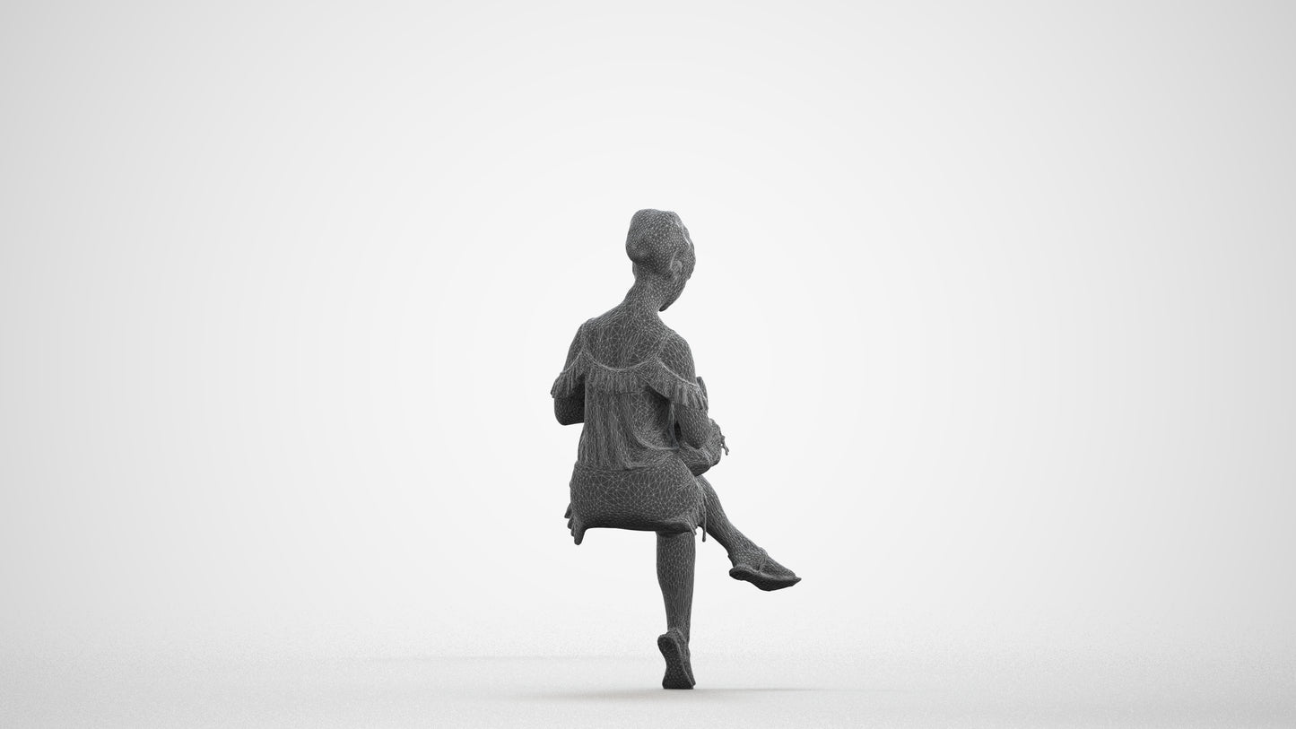 realistic 3D girl casual kids, scanned archviz people for Blender and 3ds Max, wireframe front view