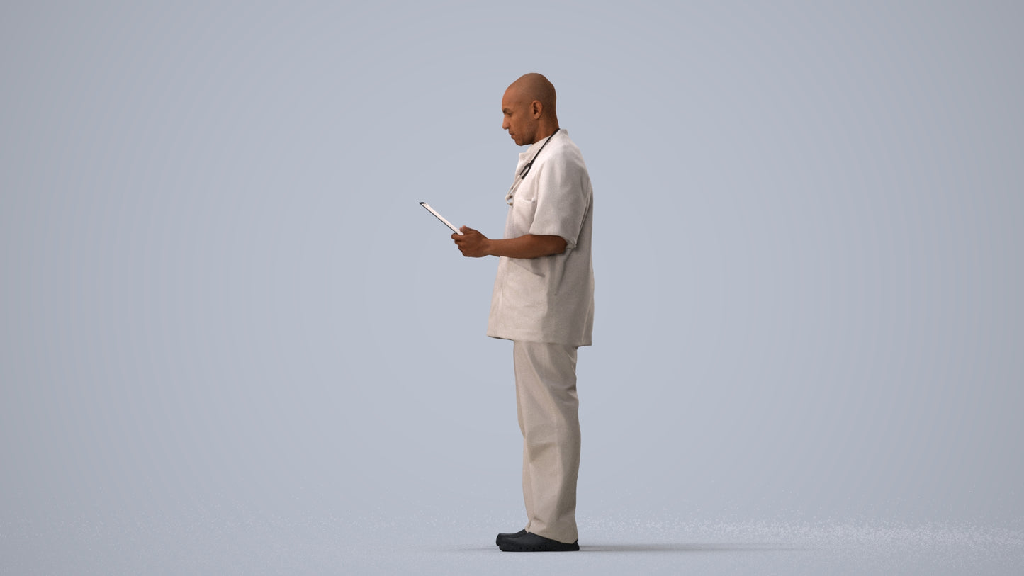 3D people model man medical, scanned human for 3ds Max rendering, three-quarter view render