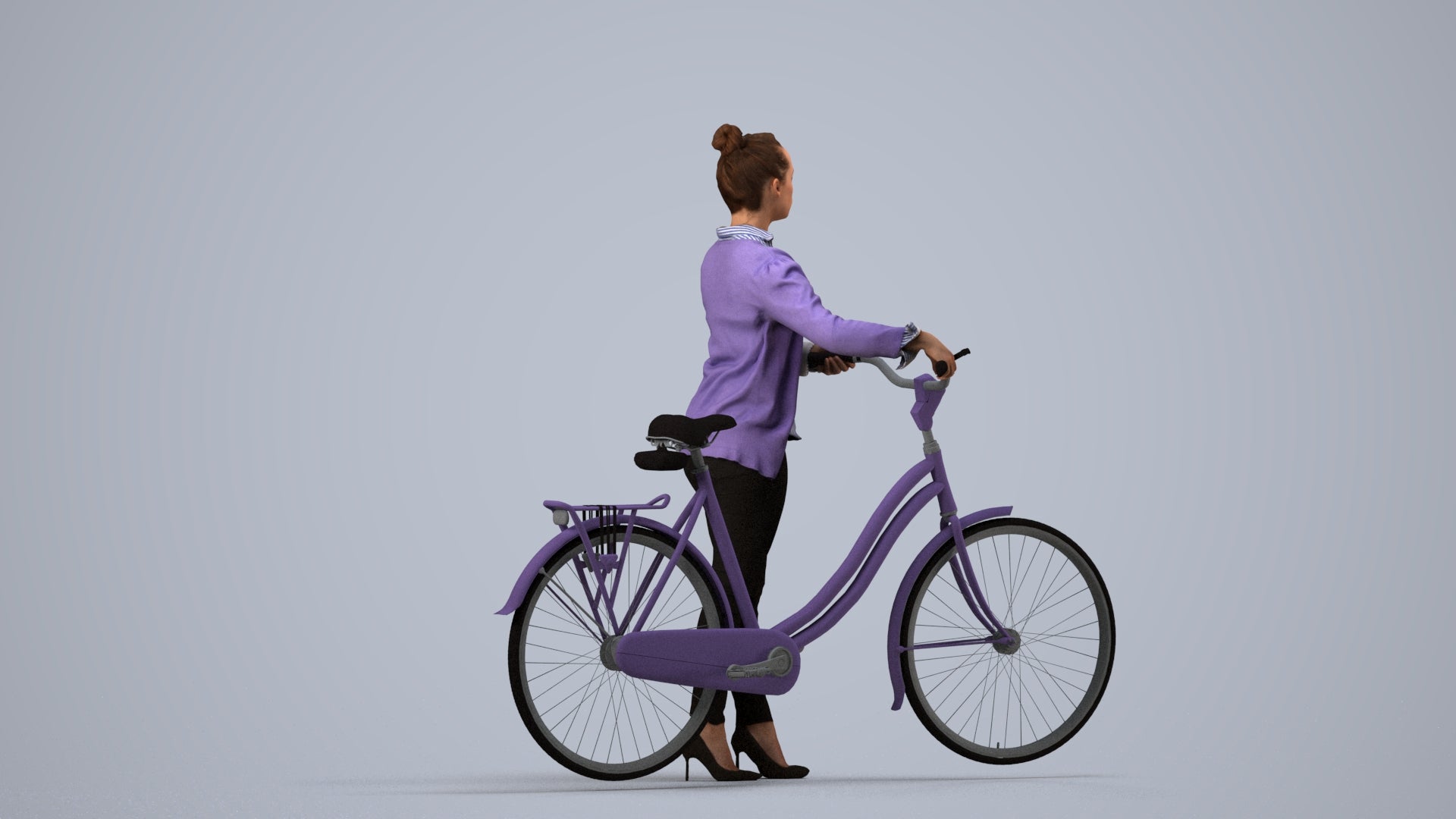scanned 3D woman business walking, photogrammetry people for Enscape and V-Ray, side view render