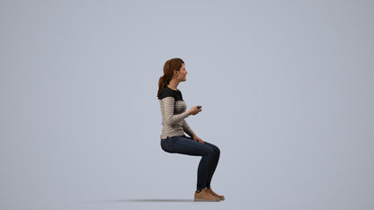 scanned 3D woman casual sitting, photogrammetry people for Enscape and V-Ray, side view render