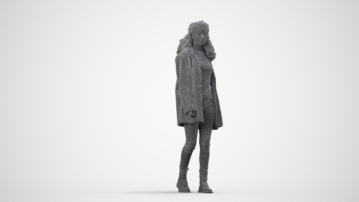 scanned 3D woman casual walking, photogrammetry people for Enscape and V-Ray, wireframe side view