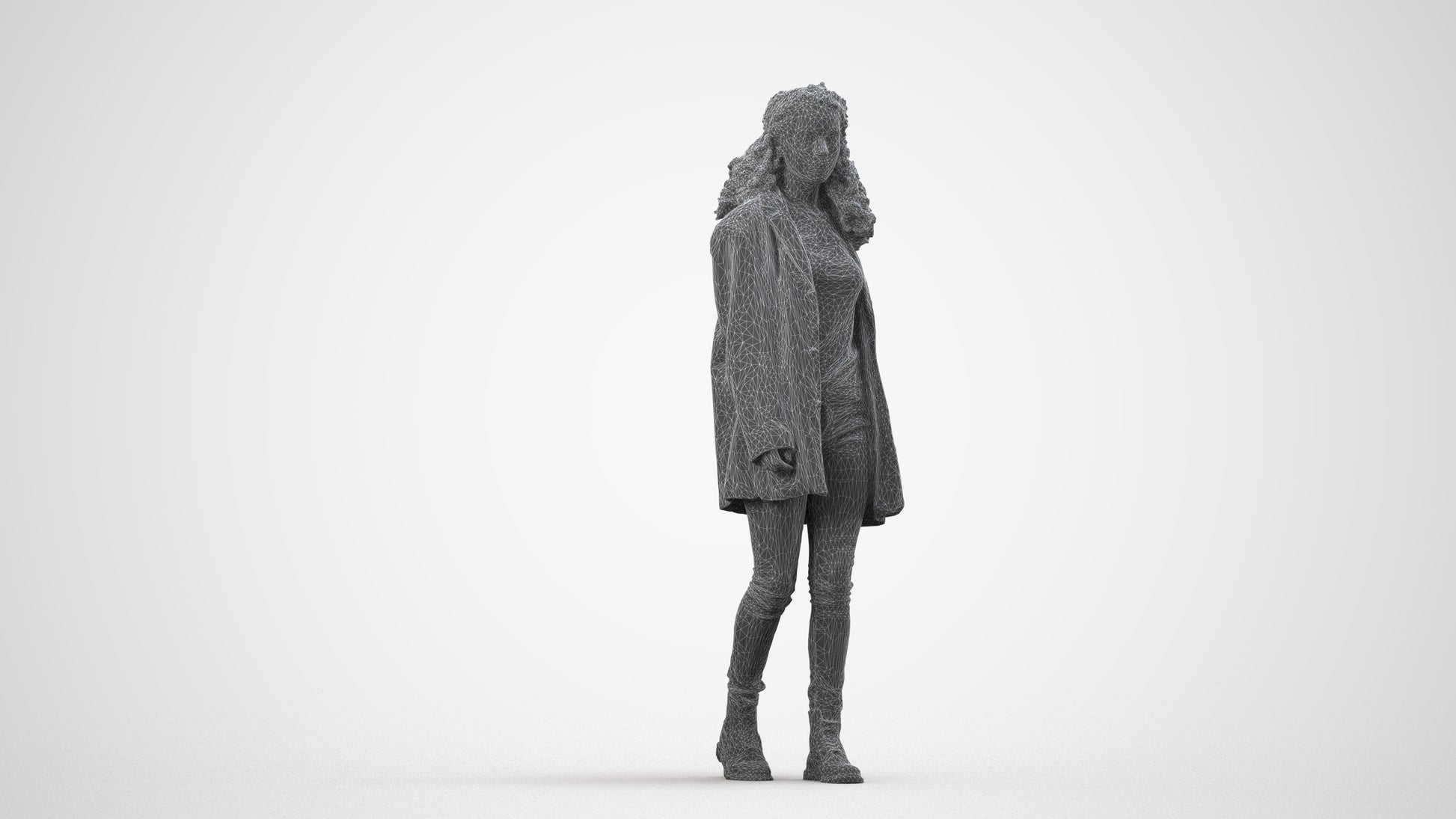 scanned 3D woman casual walking, photogrammetry people for Enscape and V-Ray, wireframe side view
