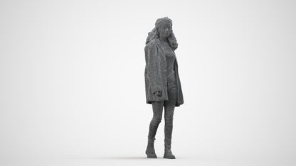 scanned 3D woman casual walking, photogrammetry people for Enscape and V-Ray, wireframe side view