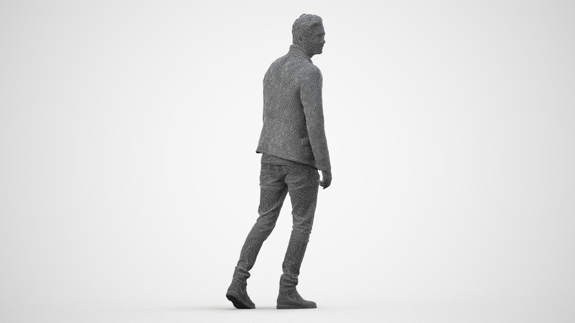 scanned 3D man casual walking, photogrammetry people for Enscape and V-Ray, wireframe side view