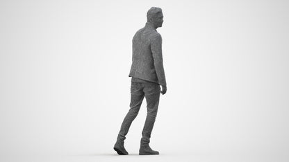 scanned 3D man casual walking, photogrammetry people for Enscape and V-Ray, wireframe side view