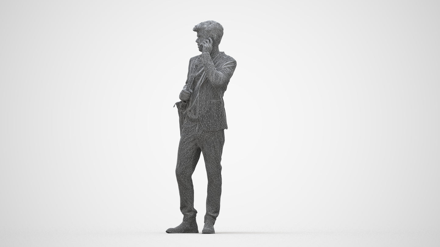 3D scanned man standing business, photorealistic archviz people for Enscape and SketchUp, wireframe back view