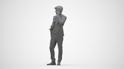 3D scanned man standing business, photorealistic archviz people for Enscape and SketchUp, wireframe back view