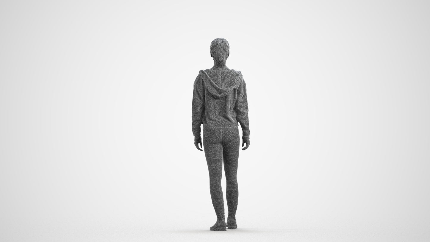 realistic 3D people woman sport, render-ready for V-Ray and Corona, FBX OBJ, wireframe front view