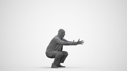 3D scanned senior man standing casual, photorealistic archviz people for Enscape and SketchUp, wireframe side view