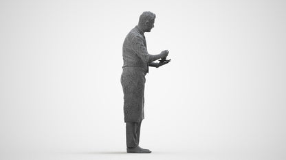 photogrammetry 3D man hospitality, realistic human model archviz FBX, wireframe side view