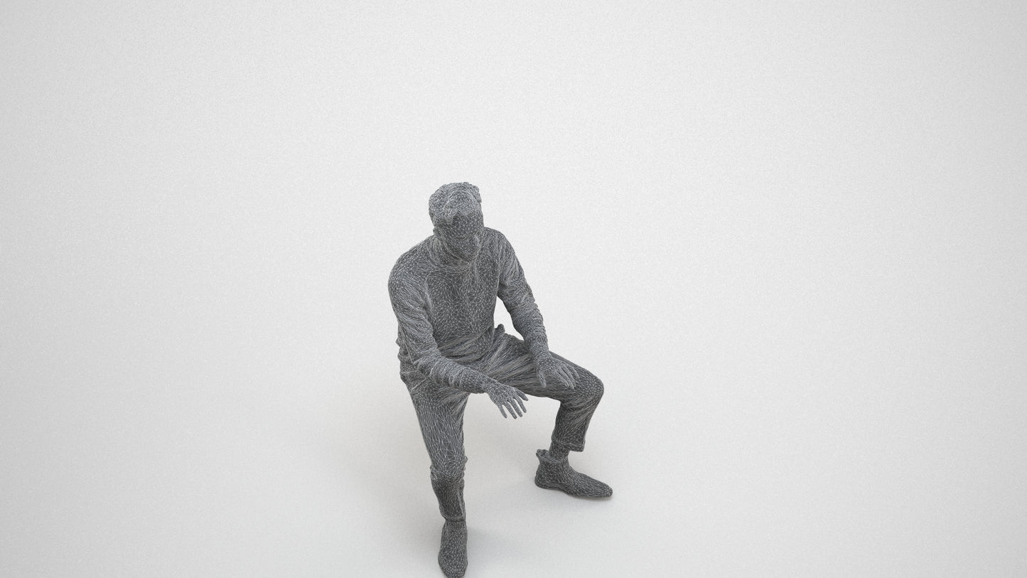 realistic 3D human man casual business, archviz people FBX OBJ for Blender, wireframe three-quarter view