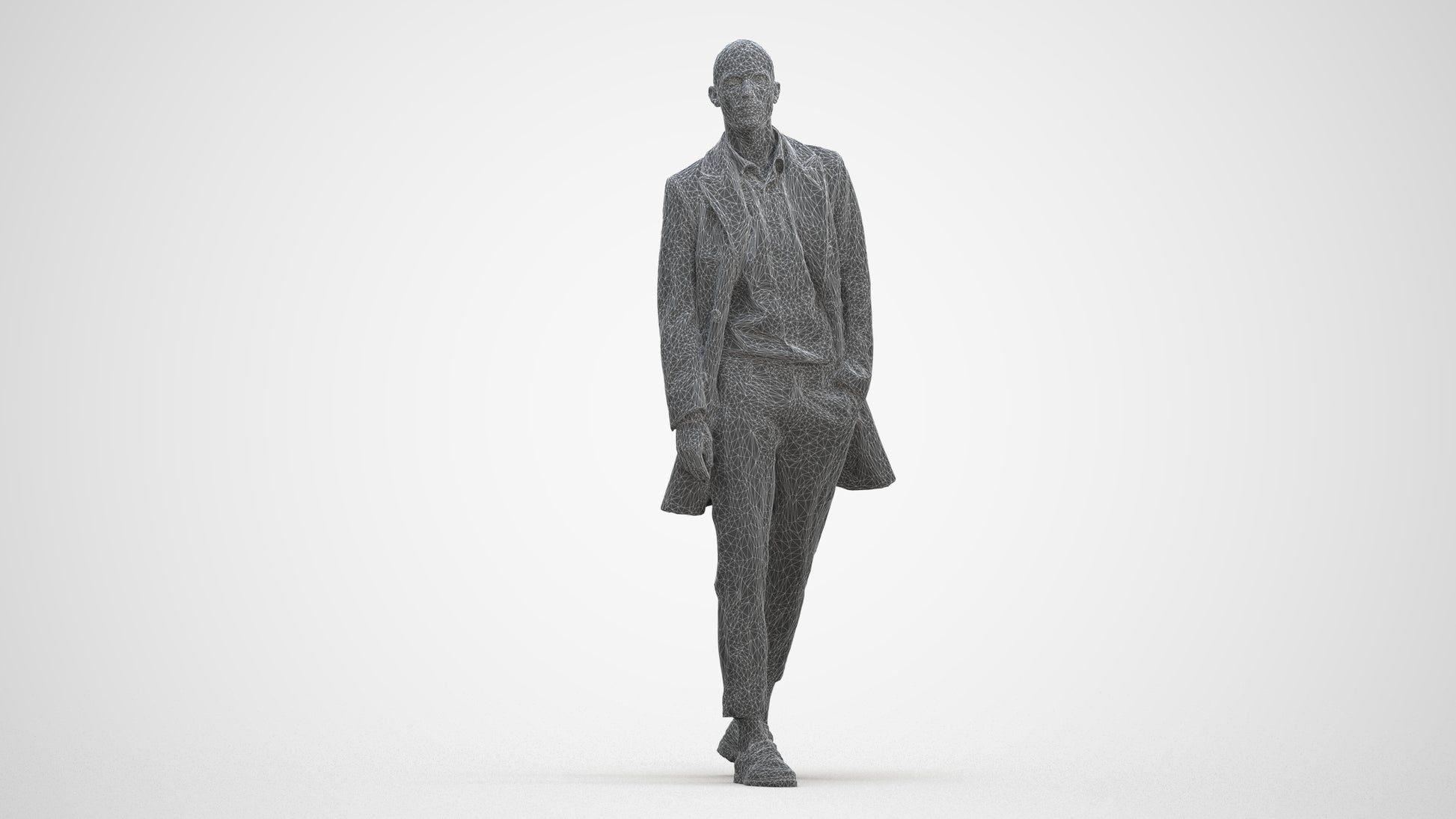 photogrammetry 3D man business walking, realistic human model archviz FBX, three-quarter front view render