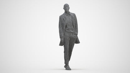 photogrammetry 3D man business walking, realistic human model archviz FBX, three-quarter front view render