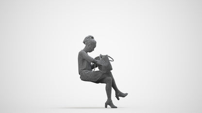 3D people model woman casual sitting, scanned human for 3ds Max rendering, wireframe side view