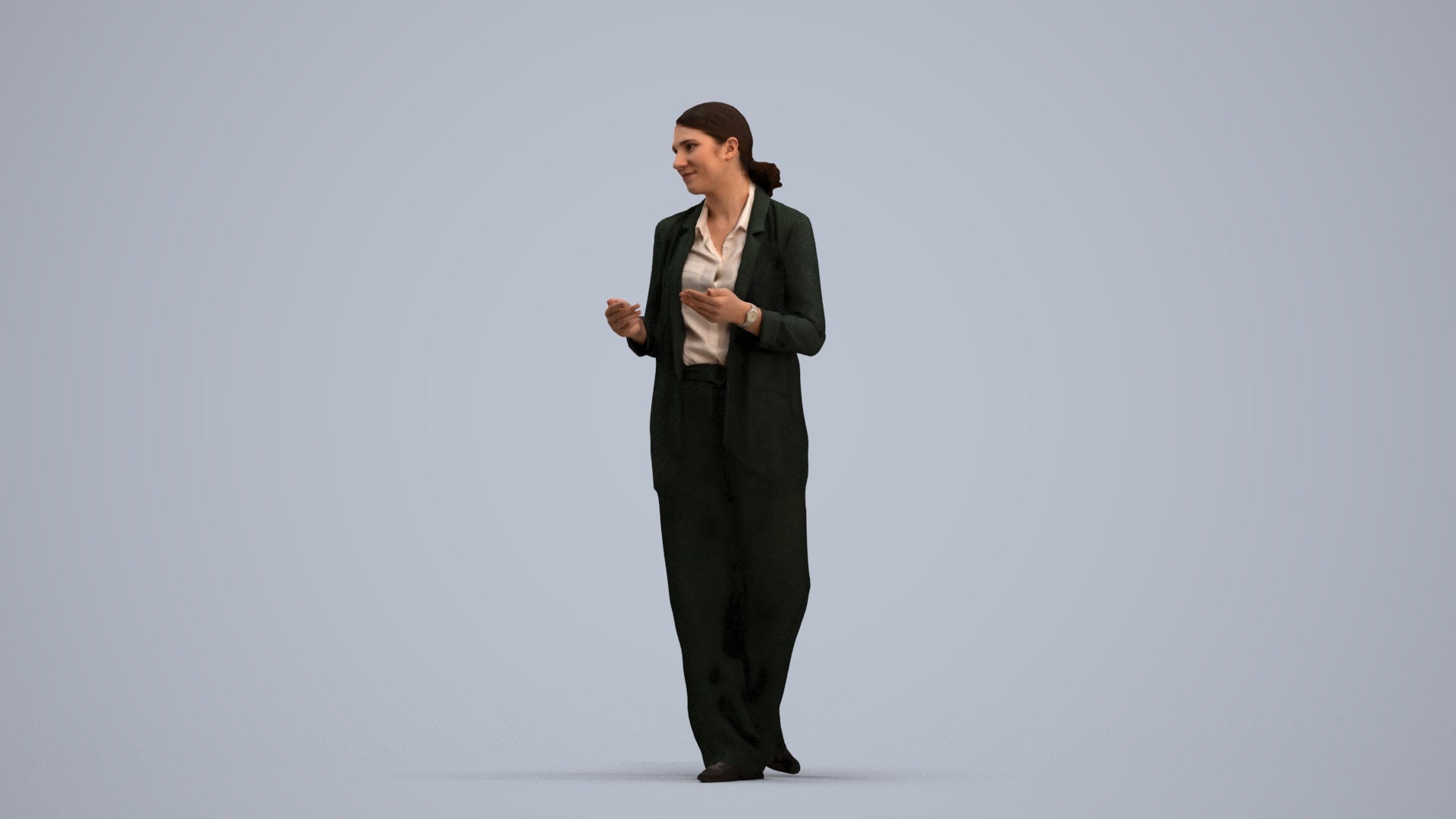 3D people model woman business walking, scanned human for 3ds Max rendering, standing pose render