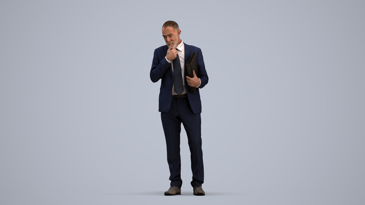 scanned 3D senior man business, photogrammetry people for Enscape and V-Ray, standing pose render