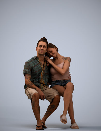 scanned 3D woman sitting, photogrammetry people for Enscape and V-Ray