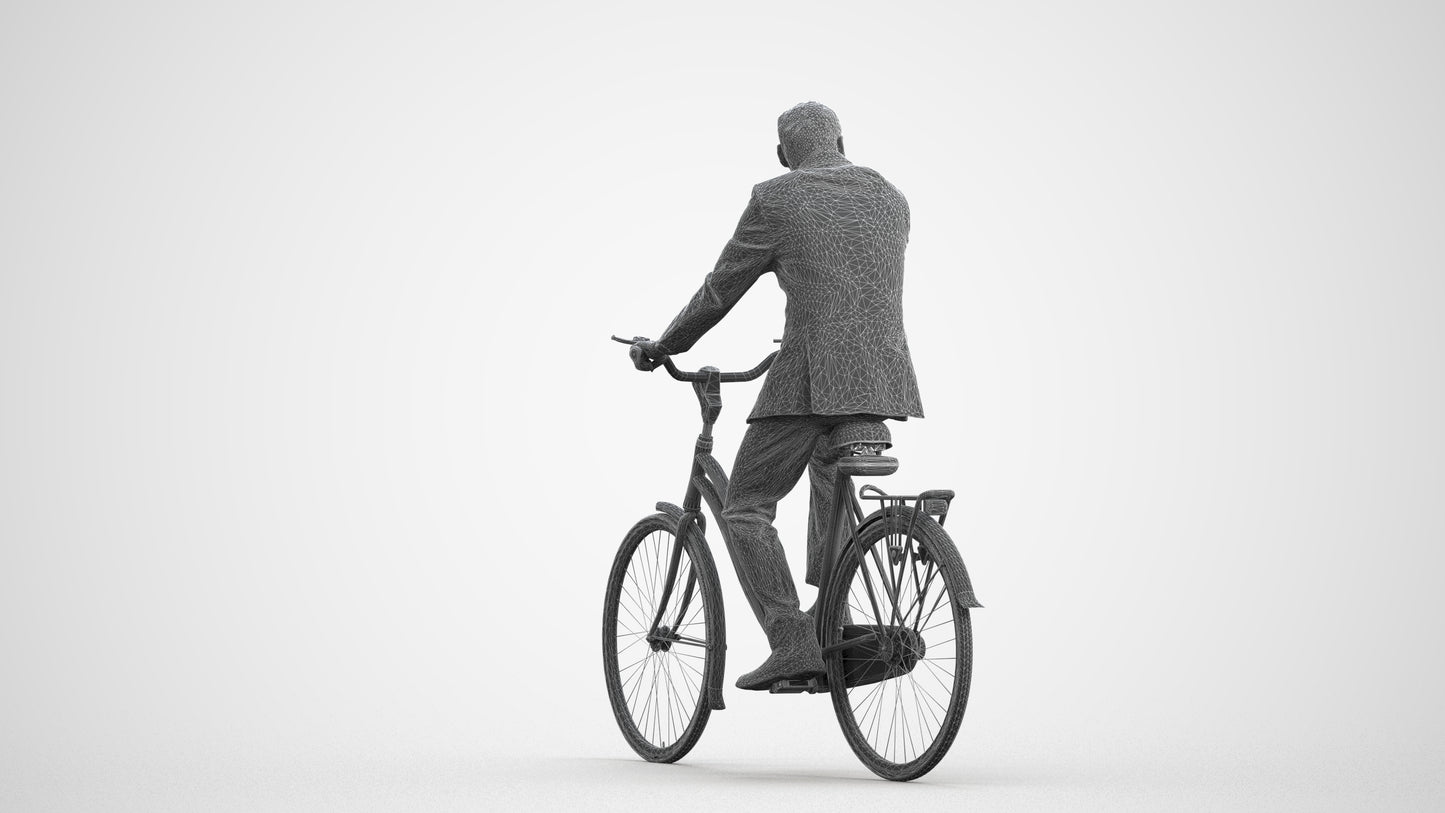 3D people model man business cycling, scanned human for 3ds Max rendering, wireframe front view