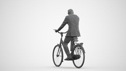 3D people model man business cycling, scanned human for 3ds Max rendering, wireframe front view