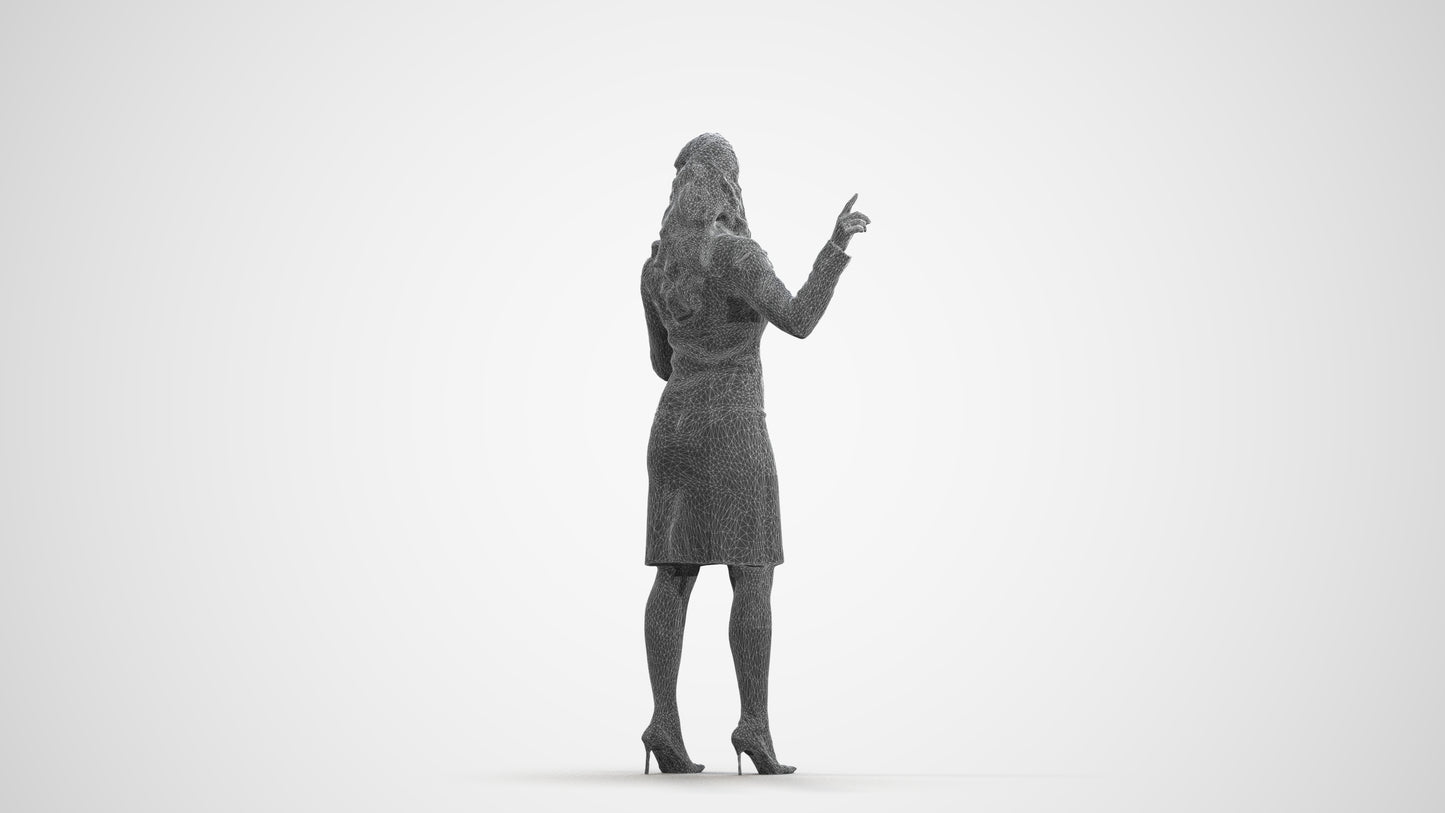 3D people model woman business, scanned human for 3ds Max rendering, wireframe front view