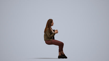 3D people model woman casual sitting, scanned human for 3ds Max rendering, side view render