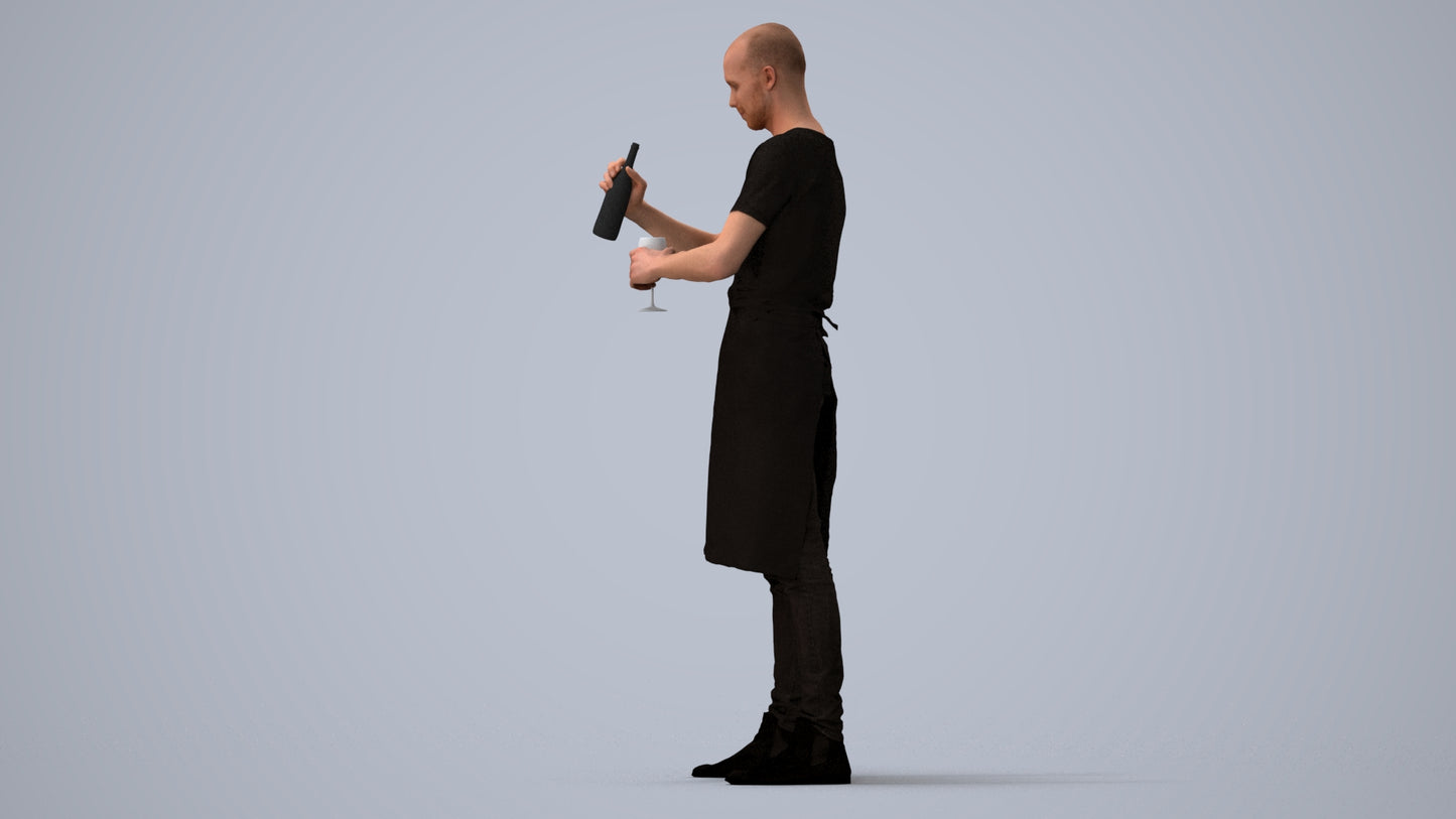 realistic 3D man hospitality, scanned archviz people for Blender and 3ds Max, three-quarter view render