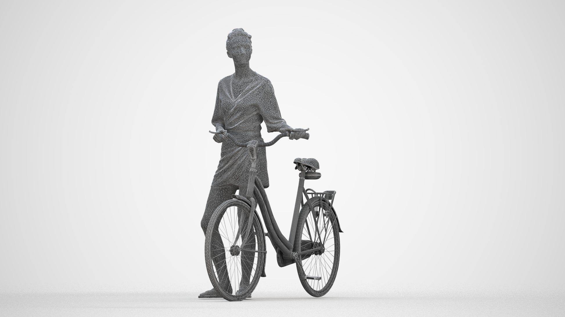 scanned 3D woman casual cycling, photogrammetry people for Enscape and V-Ray, wireframe back view
