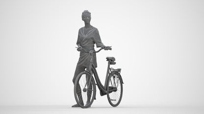 scanned 3D woman casual cycling, photogrammetry people for Enscape and V-Ray, wireframe back view