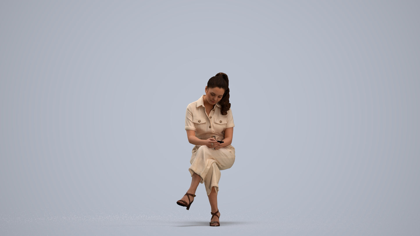 photogrammetry 3D woman formal sitting, realistic human model archviz FBX, standing pose render