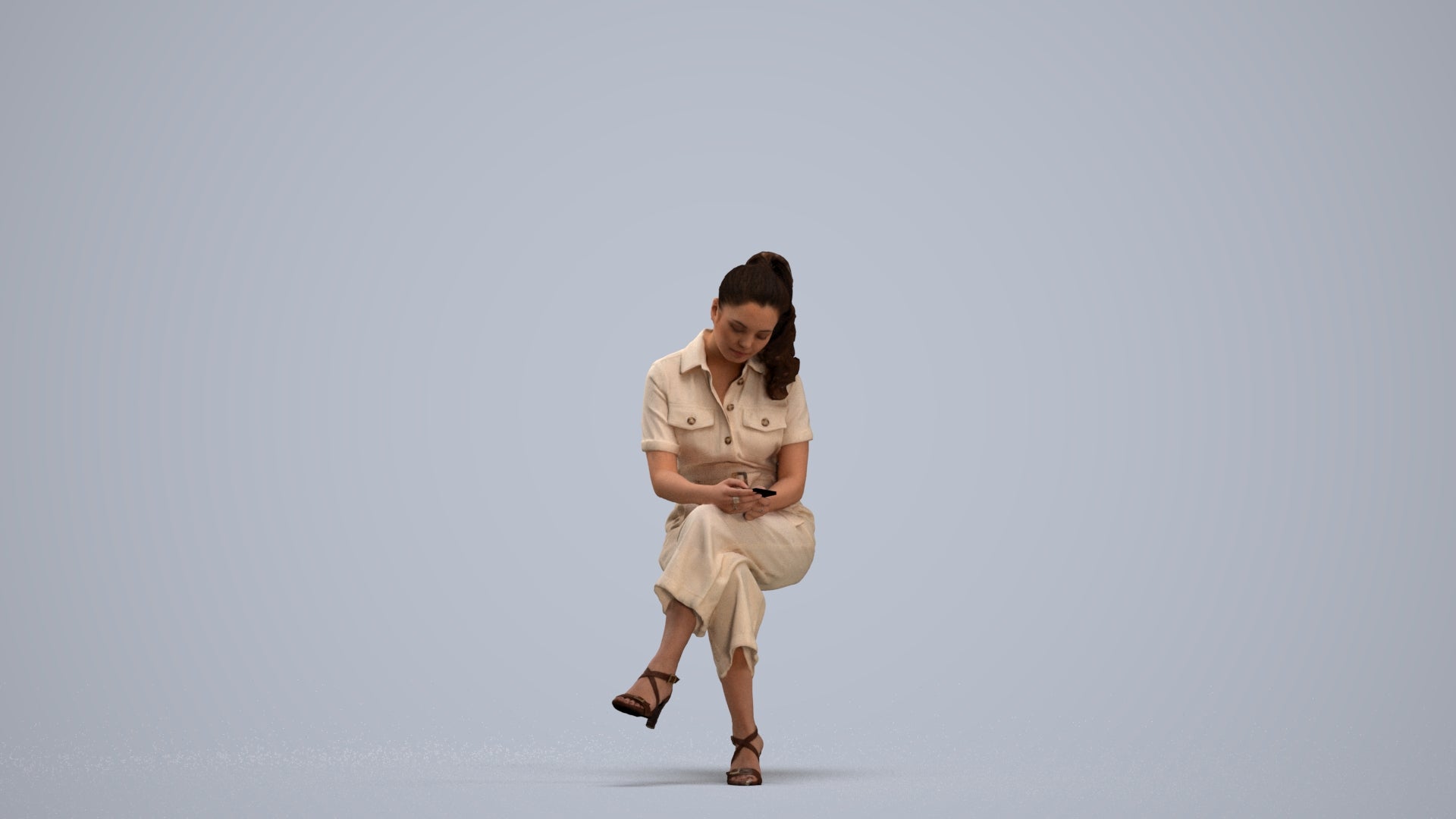 photogrammetry 3D woman formal sitting, realistic human model archviz FBX, standing pose render