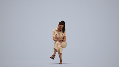 photogrammetry 3D woman formal sitting, realistic human model archviz FBX, standing pose render