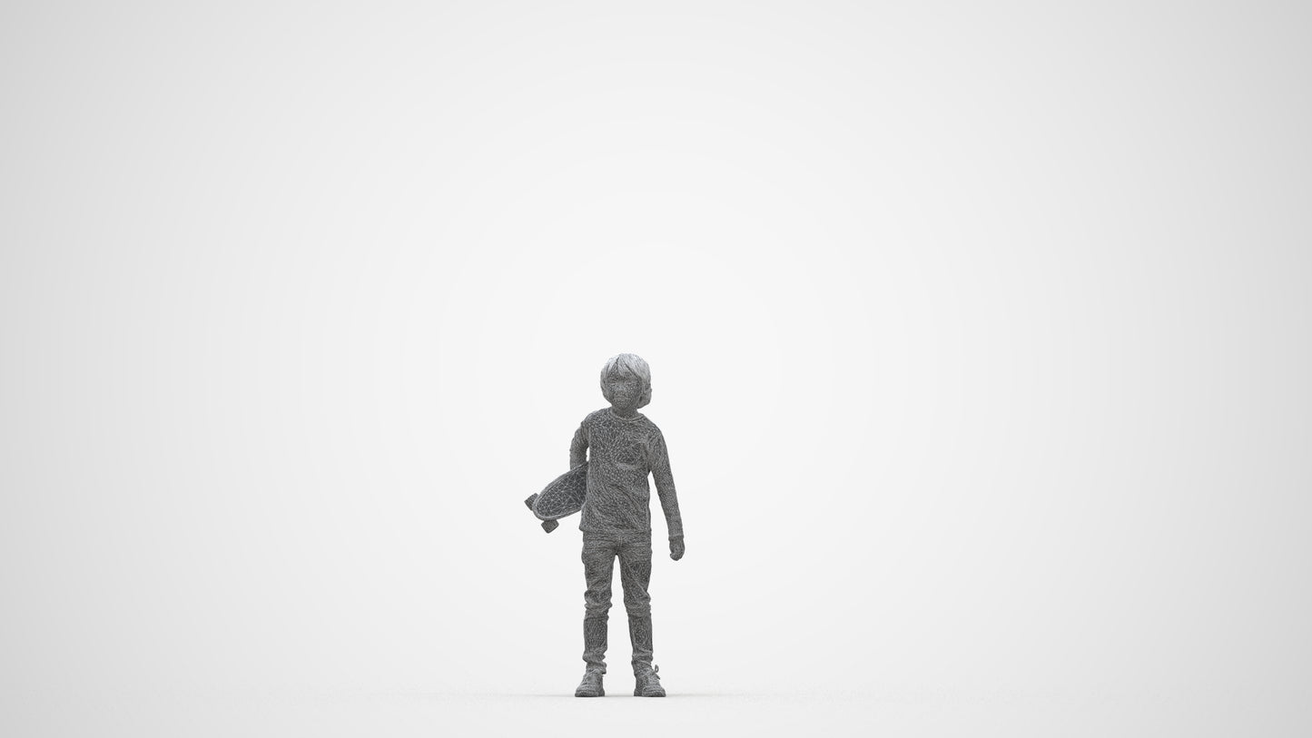scanned 3D boy casual kids, photogrammetry people for Enscape and V-Ray, wireframe back view