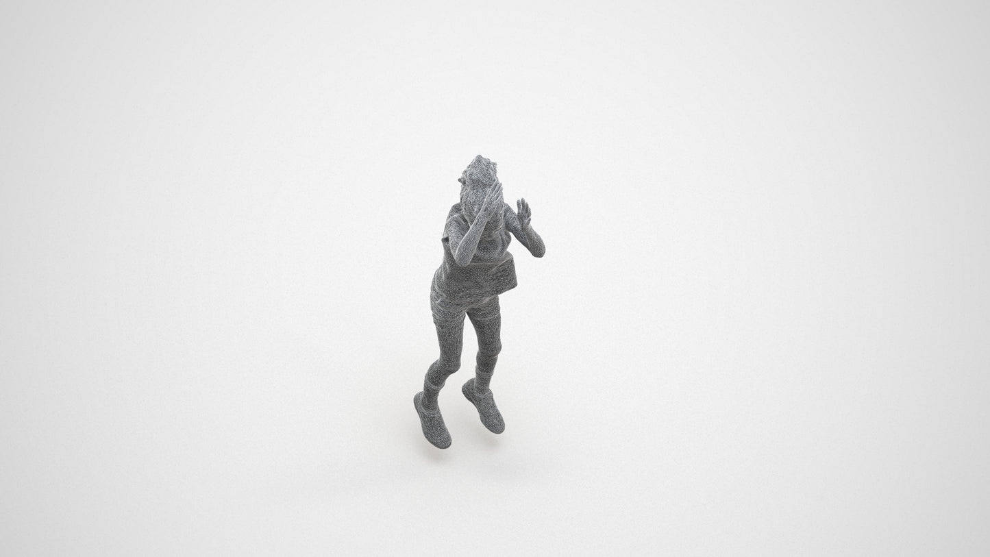 realistic 3D human girl casual kids, archviz people FBX OBJ for Blender, wireframe three-quarter view