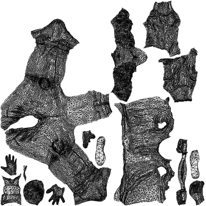 scanned 3D woman casual sitting, photogrammetry people for Enscape and V-Ray, wireframe top-down view