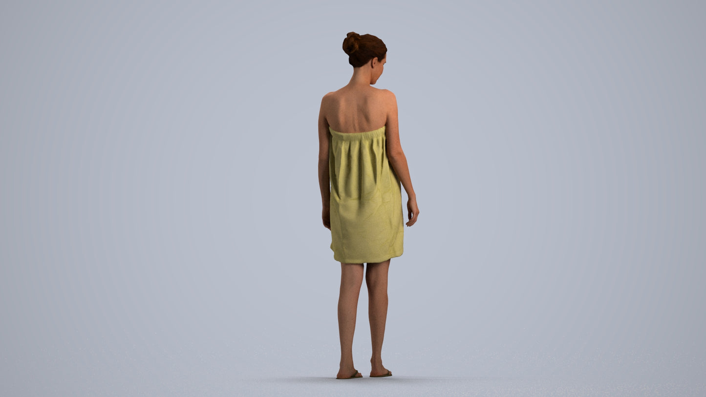 scanned 3D woman casual bathroom, photogrammetry people for Enscape and V-Ray, front view render