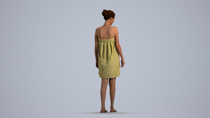 scanned 3D woman casual bathroom, photogrammetry people for Enscape and V-Ray, front view render