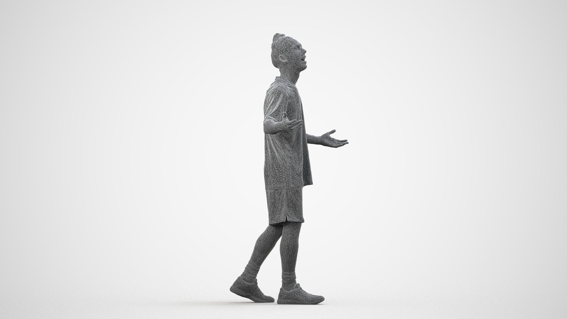 realistic 3D human man sport, archviz people FBX OBJ for Blender, wireframe side view