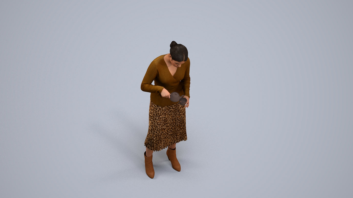 realistic 3D woman casual standing, scanned archviz people for Blender and 3ds Max, back view render