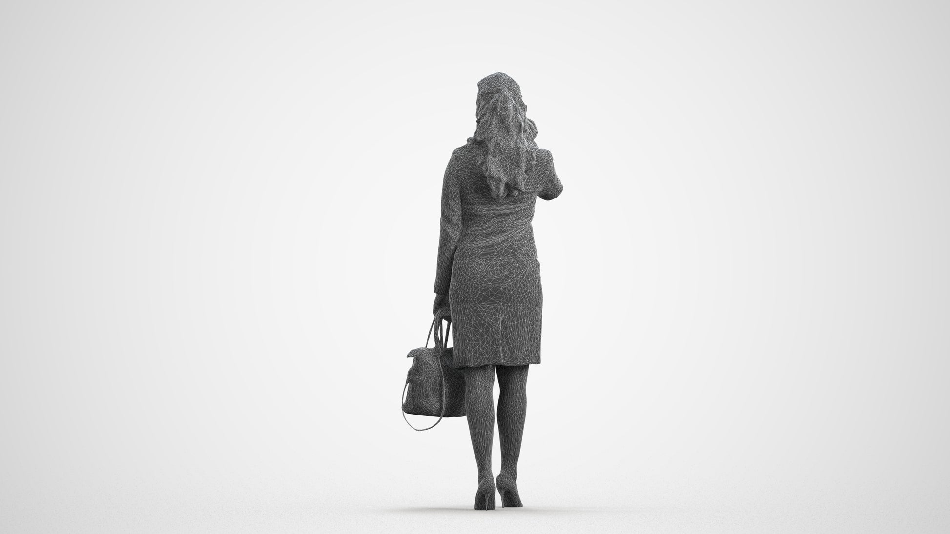 3D scanned woman standing business, photorealistic archviz people for Enscape and SketchUp, wireframe front view